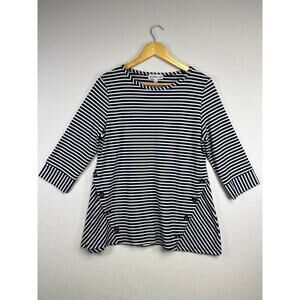 Southern Lady navy blue & white striped tunic  size small New England nautical￼